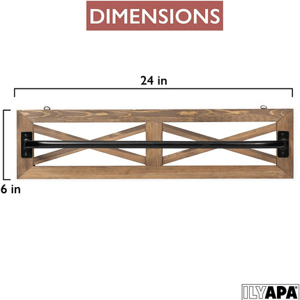 Rustic Towel Bar for Bathroom, 24x6 Inches - Wall Mounted Towel Rack with Barnwood & Black Metal Bar, Farmhouse Decor