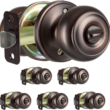 Interior Privacy Door knob - Keyless Locking Door Handles for Bedroom and Bathroom - Improved Oil Rubbed Bronze Finish - (6 Pack)
