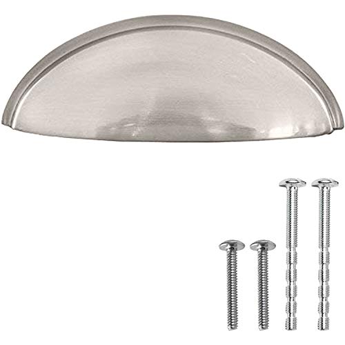 Satin Nickel Kitchen Cabinet Pulls - 3 Inch Hole Center Bin Cup Drawer Handles - 10 Pack of Kitchen Cabinet Hardware - New Design