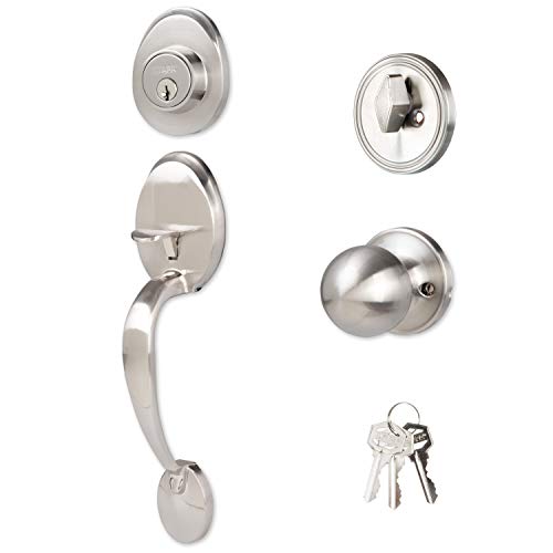 Ilyapa Front Entry Door Handle Set with Deadbolt - Classic, Satin Nickel