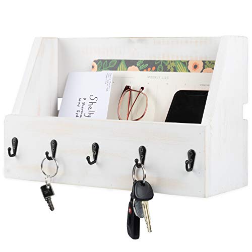 Ilyapa Rustic White Wooden Key and Mail Holder - Wall Mounted