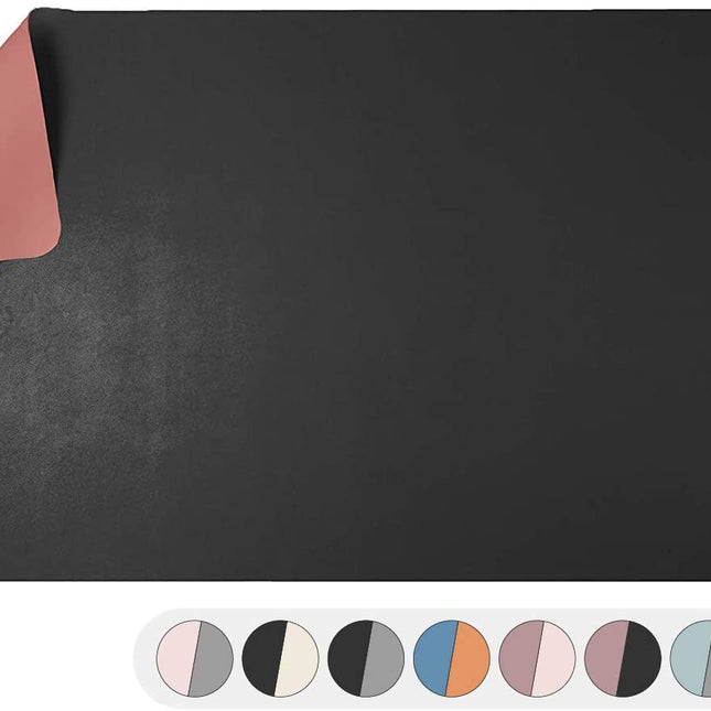 Office Desk Mat, Double Sided Black & Mauve - 36 x 17 Inch Leather Style Computer Pad for Desk