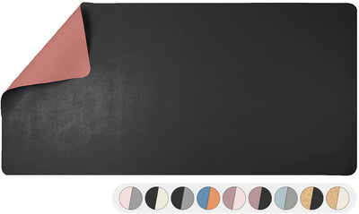 Office Desk Mat, Double Sided Black & Mauve - 36 x 17 Inch Leather Style Computer Pad for Desk