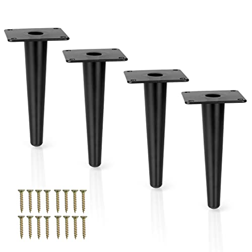 Ilyapa Tapered Metal Furniture Leg - Set of 4 Black 6 Inch Tapered Replacement Furniture Feet for Sofas, Chairs, Tables