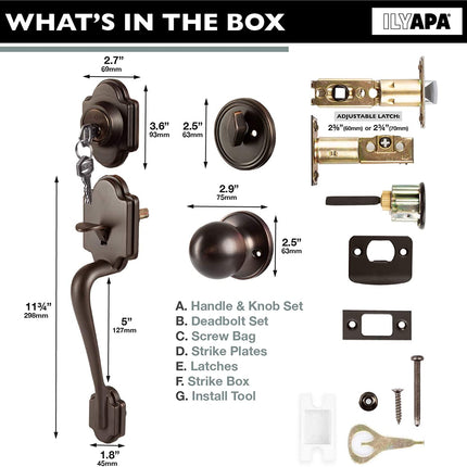Traditional Style Front Door Exterior Handleset - Elegant Lock Set Handle Hardware with Single Cylinder Deadbolt Lock and Knob - Improved Classic Oil Rubbed Bronze Finish