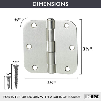 50 Pack of Door Hinges Satin Nickel - 3 1/2 x 3 1/2 Inch Interior Hinges for Doors Brushed Nickel with 5/8 Radius Corners