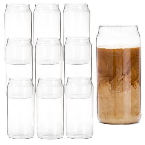 Ilyapa Can Shaped Large Pint Glass - 20 oz Classic Can Style Tumbler Drinking Glasses - Set of 10
