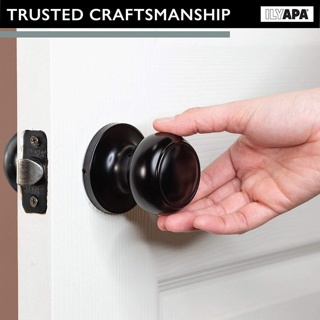 Interior Passage Door Knob - Keyless Hall and Closet Lockset - Matte Black Finish
