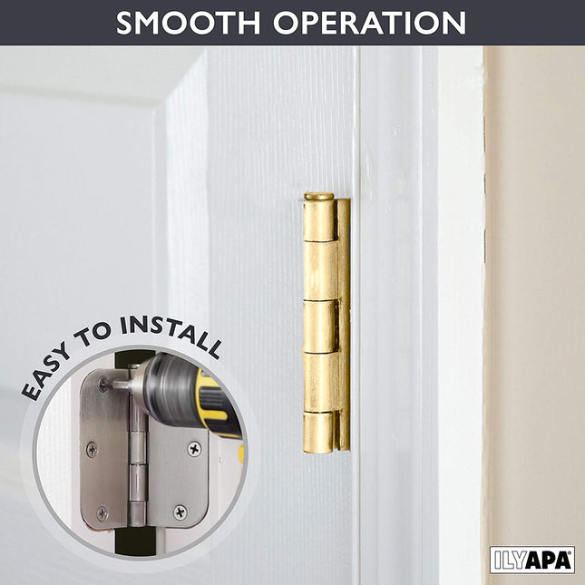 18 Pack of Door Hinges, Polished Brass - 3 ¬¨Œ©‚Äö√Ñ√π x 3 ¬¨Œ©‚Äö√Ñ√π Inch Interior Hinges for Doors Polished Brass with 5/8" Radius Corners