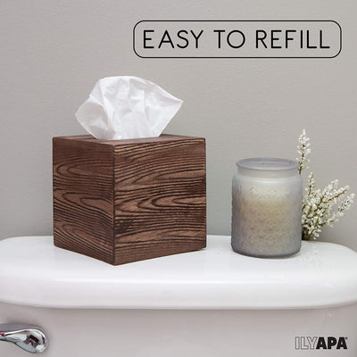 Ilyapa Wood Tissue Box Cover, 2 Pack Square - Rustic Farmhouse Wooden Tissue Holders