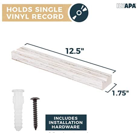 Ilyapa Record Display Wall Mounted Shelf, 8 Pack - White Wooden Record Holder with Mounting Hardware