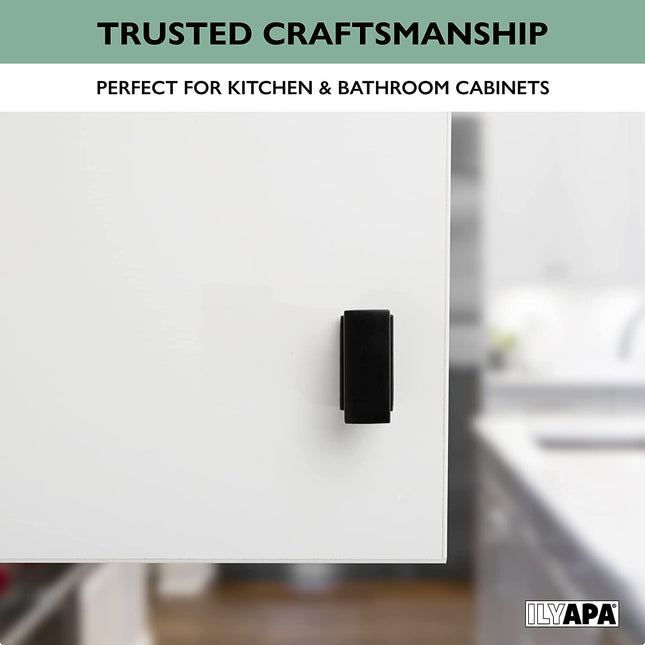 Ilyapa Flat Black Kitchen Cabinet Knobs - Rectangle Drawer Handles - 25 Pack of Kitchen Cabinet Hardware