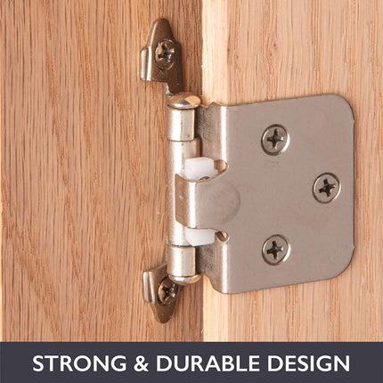 Self Closing Cabinet Hinges Satin Nickel, 50 Pack - Variable Overlay Flush Kitchen Cabinet Door Hinge Hardware