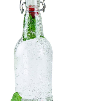 Ilyapa 16 Ounce Clear Glass Beer Bottles for Home Brewing - 6 Pack with Airtight Rubber Seal Flip Caps