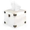 Ilyapa 5 x 6 Rustic Tissue Box Holder - Hinged Lid Tissue Dispenser for Bathroom Living Room Bedroom - White Weathered Wood