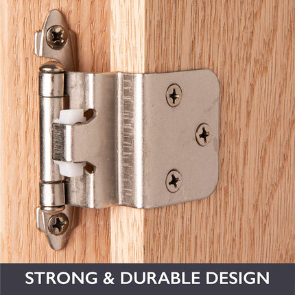 Self Closing Cabinet Hinges Satin Nickel, 50 Pack - 3/8 Inch Inset Variable Overlay Kitchen Cabinet Door Hinge Hardware