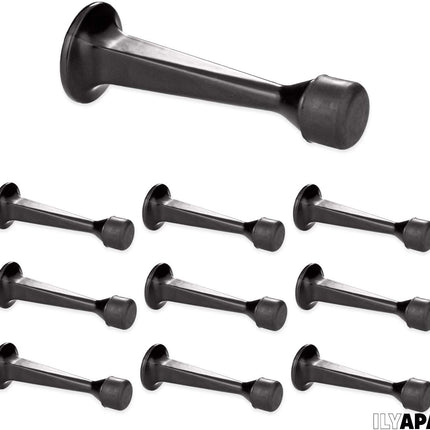 10 Pack of Door Stops Black - 3 1/4 Inch Heavy Duty Door Stop with Rubber Bumper