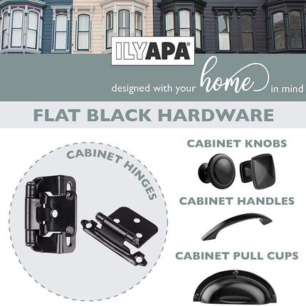 Self Closing Cabinet Hinges Black, 50 Pack - 3/8 Inch Inset Variable Overlay Kitchen Cabinet Door Hinge Hardware