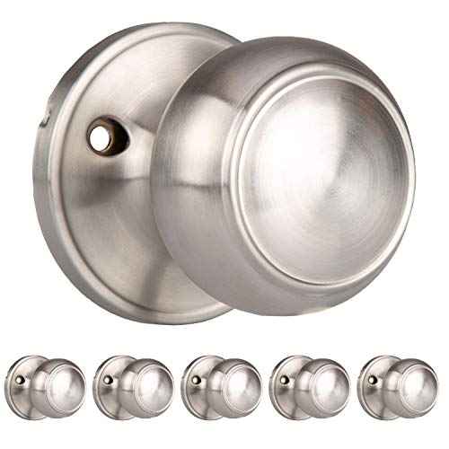 Decorative Non-Turning Dummy Door Knob Handles - Improved Satin Nickel Finish - (6 Pack)