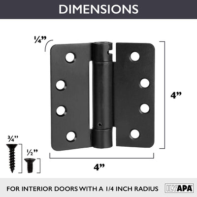 2 Pack of Self Closing Door Hinges Black - 4 x 4 Inch Interior Hinges for Doors with 1/4" Radius