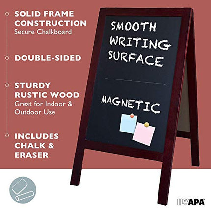 Wooden A-Frame Sign with Eraser & Chalk - 40 x 20 Inches Magnetic Sidewalk Chalkboard - Sturdy Freestanding Stained Wood Sandwich Board Menu Display for Restaurant, Business or Wedding