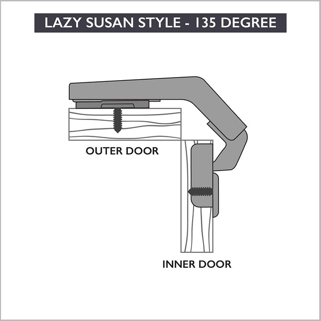 Corner Cabinet Hinges Satin Nickel, 2 Pack - Frameless Self Closing 135 Degree Lazy Susan Kitchen Cabinet Door Hinge Hardware